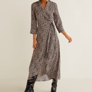 MANGO Leopard Print Wrap Dress